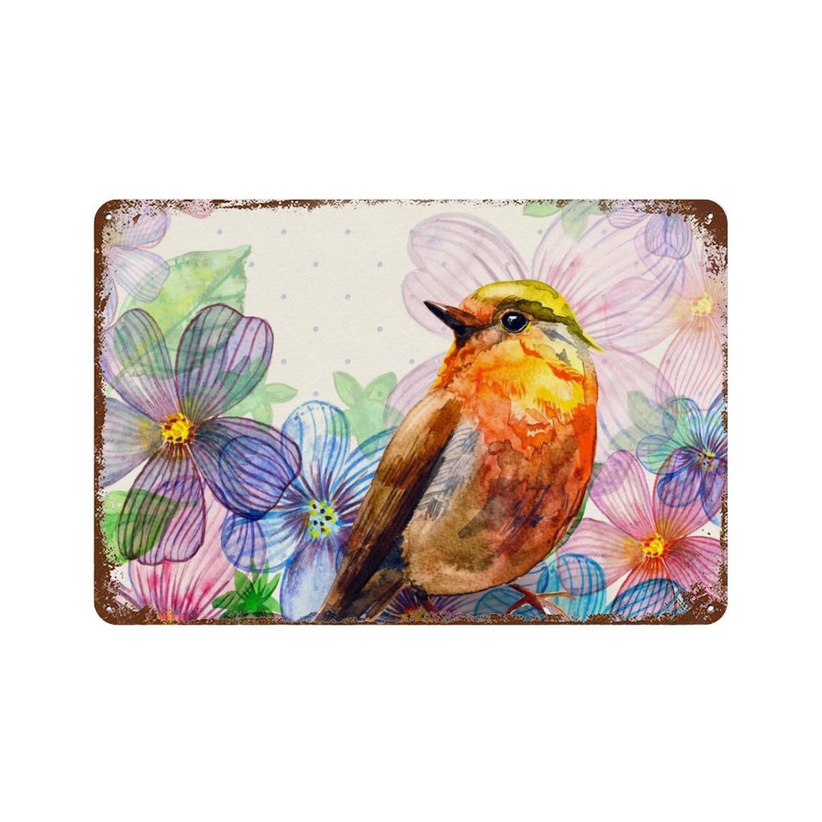 ヴィンテージ風 花と鳥のボード 壁掛け